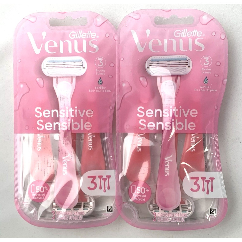 Gillette Venus Sensitive Razors Disposable 3 Blade 2 Pkgs = 6 razors